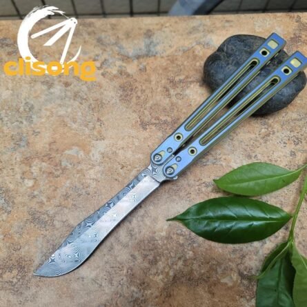 Theone Arctic Fox Balisong – Titanium Handle with Original Design and Damascus Blade Options - Image 5