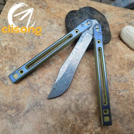 Theone Arctic Fox Balisong – Titanium Handle with Original Design and Damascus Blade Options - Image 7