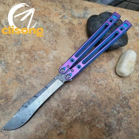 Theone Arctic Fox Balisong – Titanium Handle with Original Design and Damascus Blade Options - Image 8