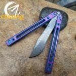 Theone Arctic Fox Balisong – Titanium Handle with Original Design and Damascus Blade Options - Image 9