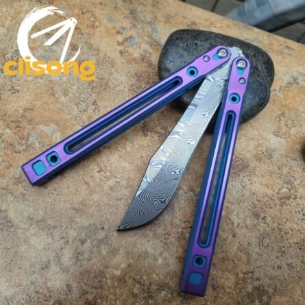 Theone Arctic Fox Balisong – Titanium Handle with Original Design and Damascus Blade Options - Image 9