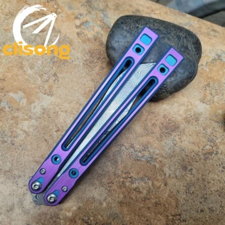 Theone Arctic Fox Balisong – Titanium Handle with Original Design and Damascus Blade Options - Image 11
