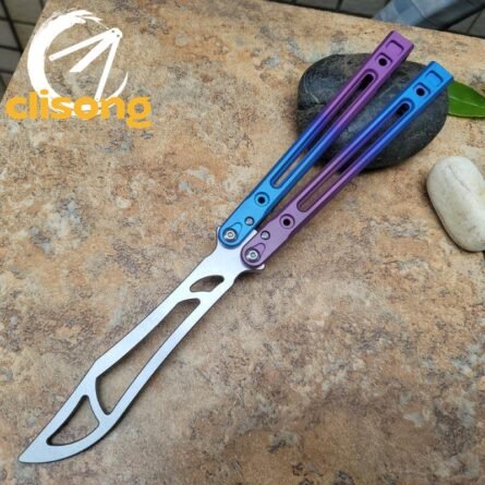 Theone Arctic Fox Balisong – Titanium Handle with Original Design and Damascus Blade Options - Image 12