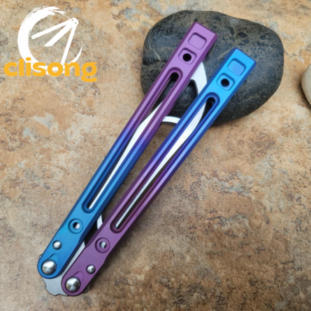 Theone Arctic Fox Balisong – Titanium Handle with Original Design and Damascus Blade Options - Image 3