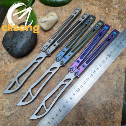 Theone Arctic Fox Balisong – Titanium Handle with Original Design and Damascus Blade Options - Image 17