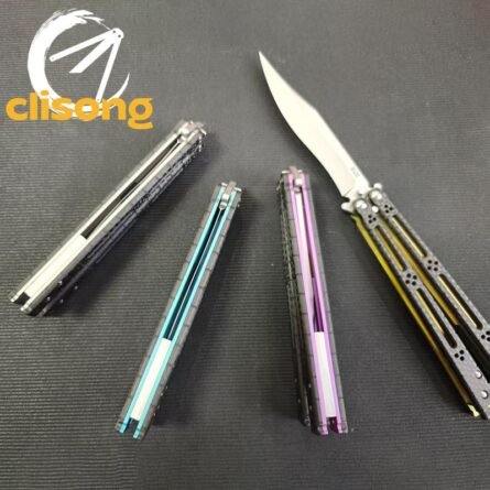 NEW HOM Bas Balisong Clone Carbon Fiber Handle with Titanium Lining