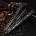 Jiegeng Colored Glaze Original Balisong Carbon Fiber & Titanium Alloy Sandwich Structure Handle - Image 3